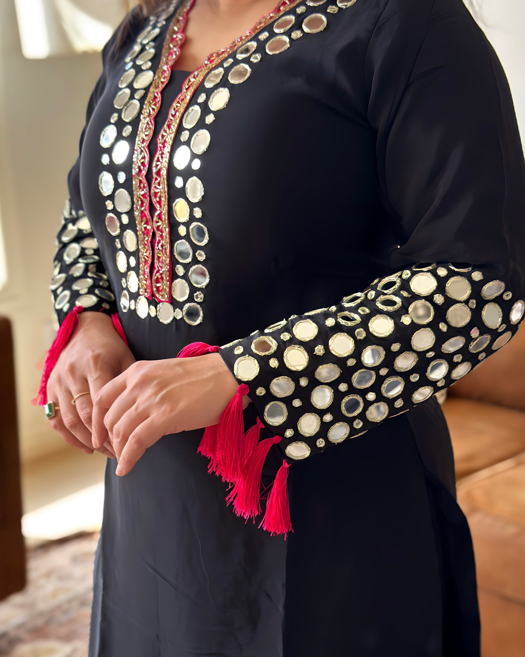 Black Mirror Chinon Kurta Set for Women