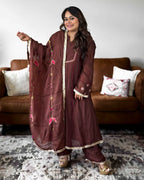 Brown & Gold Floral Mul Chanderi Suit Set