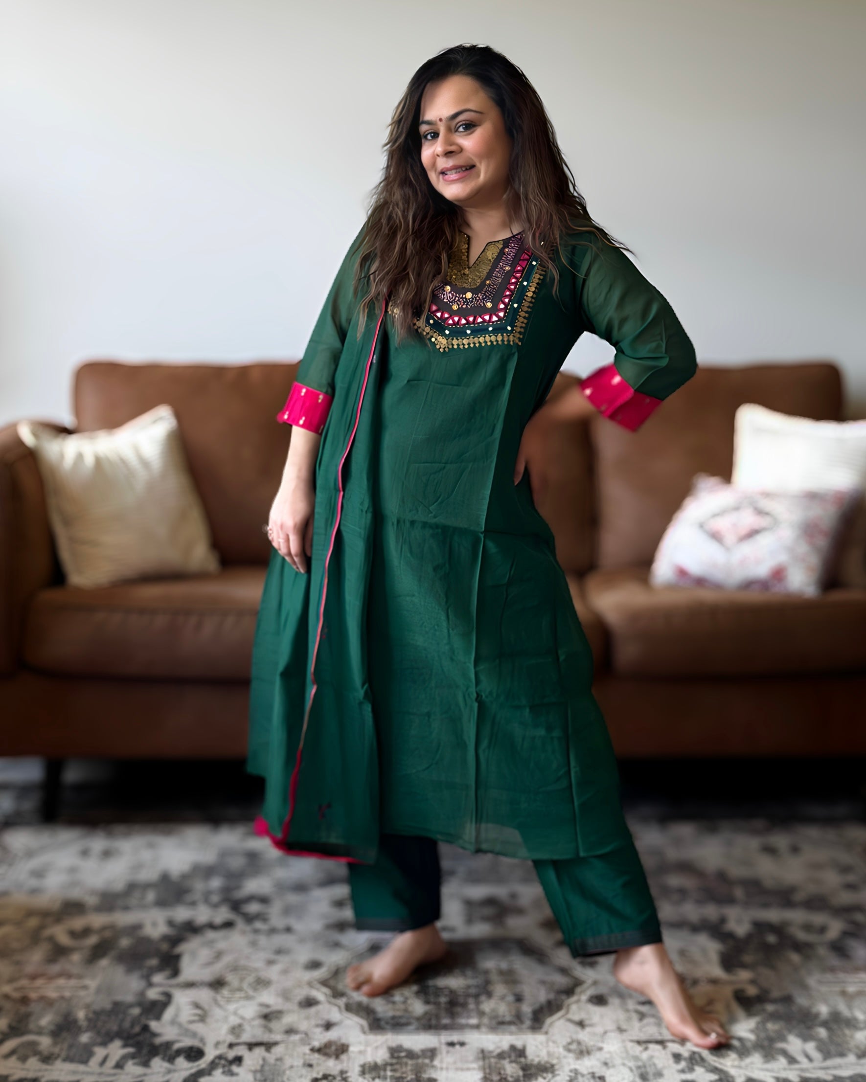 Green Mul Chanderi Bharatkaam