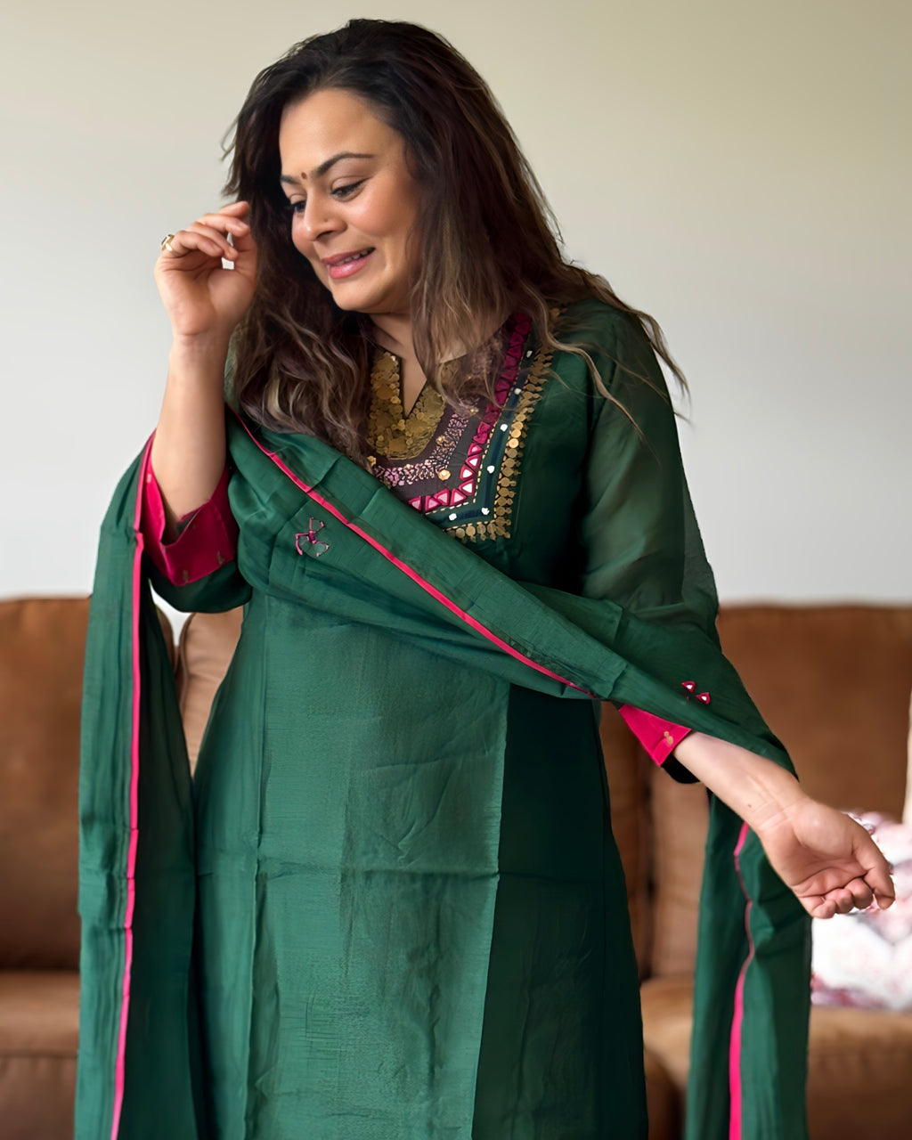 Green Mul Chanderi Bharatkaam