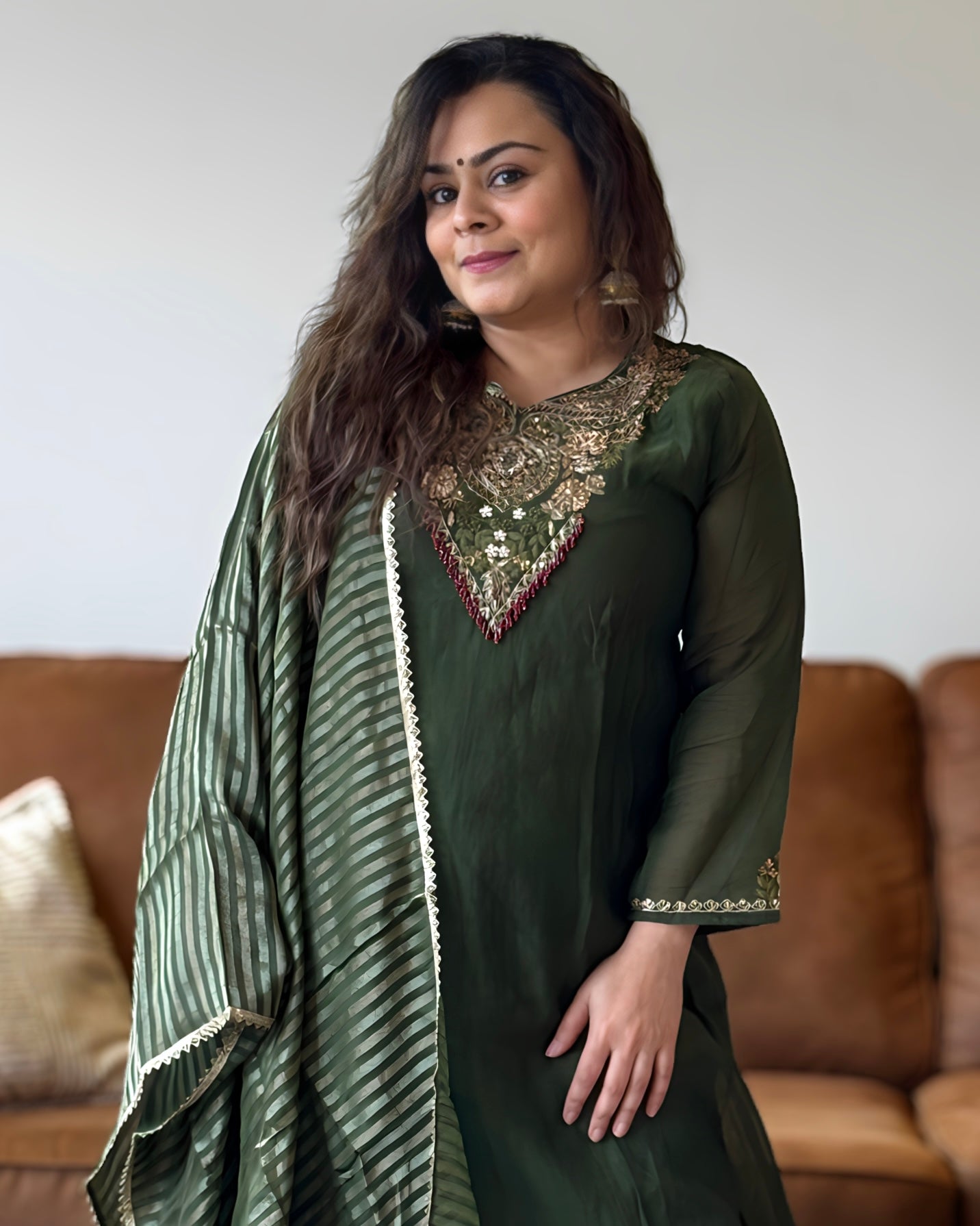Green Mul Chanderi Kurta Set for Women – V2