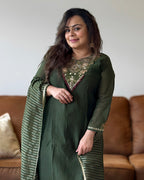 Green Mul Chanderi Kurta Set for Women – V2