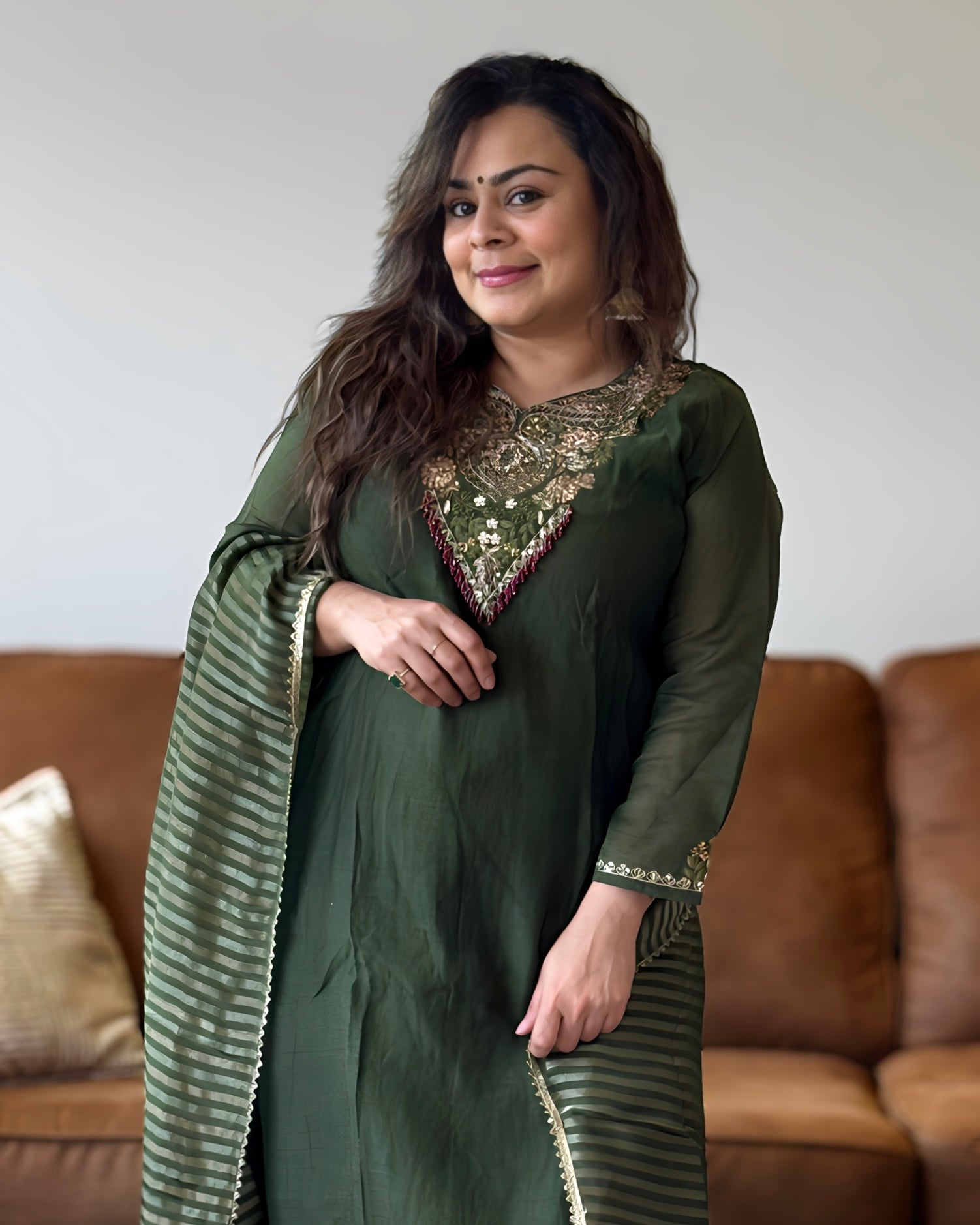 Green Mul Chanderi Kurta Set for Women – V2