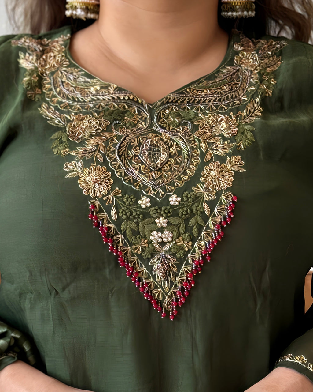Green Mul Chanderi Kurta Set for Women – V2