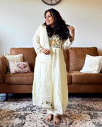 Dhwani wearing ivory mul chanderi floral embroidered anarkali suit with matching dupatta – Go Desi Canada
