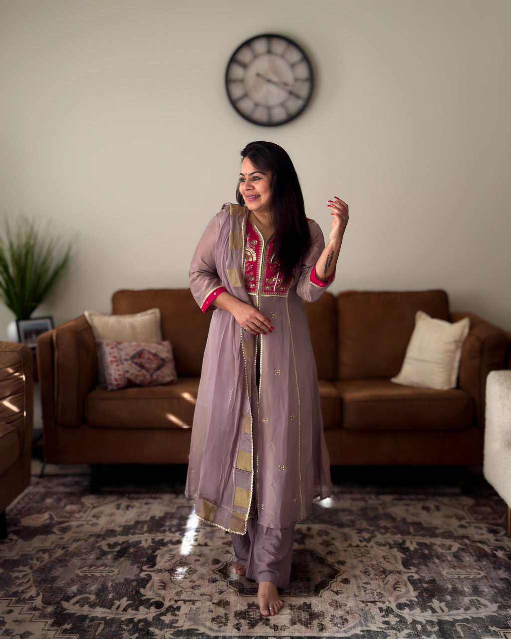 Dhwani wearing Purple Shimmer Split available in Canada and USA