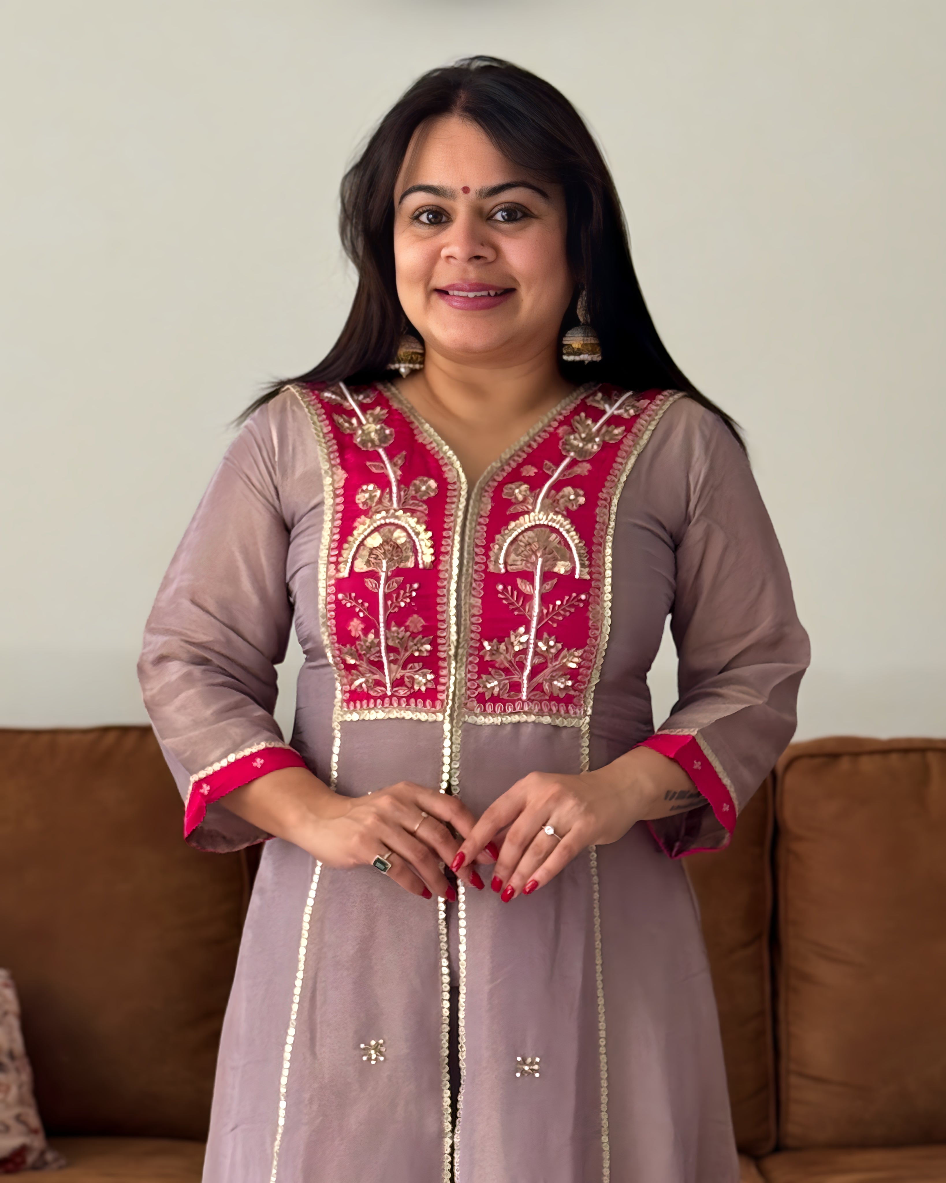 Dhwani wearing Purple Shimmer Split available in Canada and USA