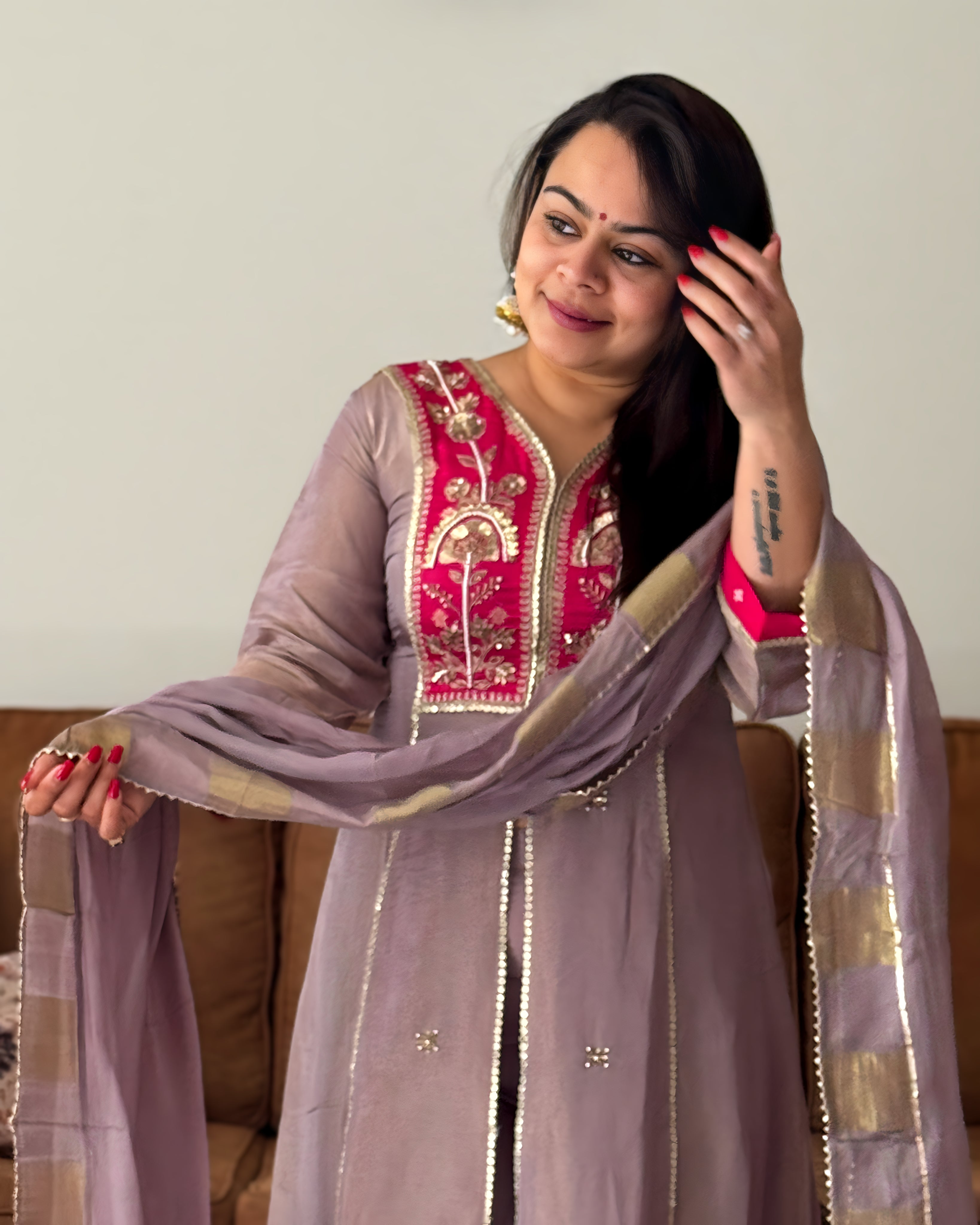 Dhwani wearing Purple Shimmer Split available in Canada and USA