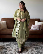 Sage Green Leather Potli Bag with Round Glass Tissue Design