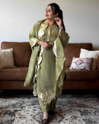 Sage Green Leather Potli Bag with Round Glass Tissue Design