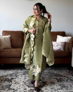 Sage Green Leather Potli Bag with Round Glass Tissue Design