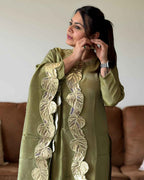 Sage Green Leather Potli Bag with Round Glass Tissue Design