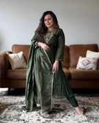 Green Mul Chanderi Kurta Set for Women – V2