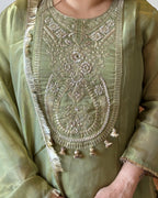Pastel Green Shimmer Glass Tissue Kurta Set