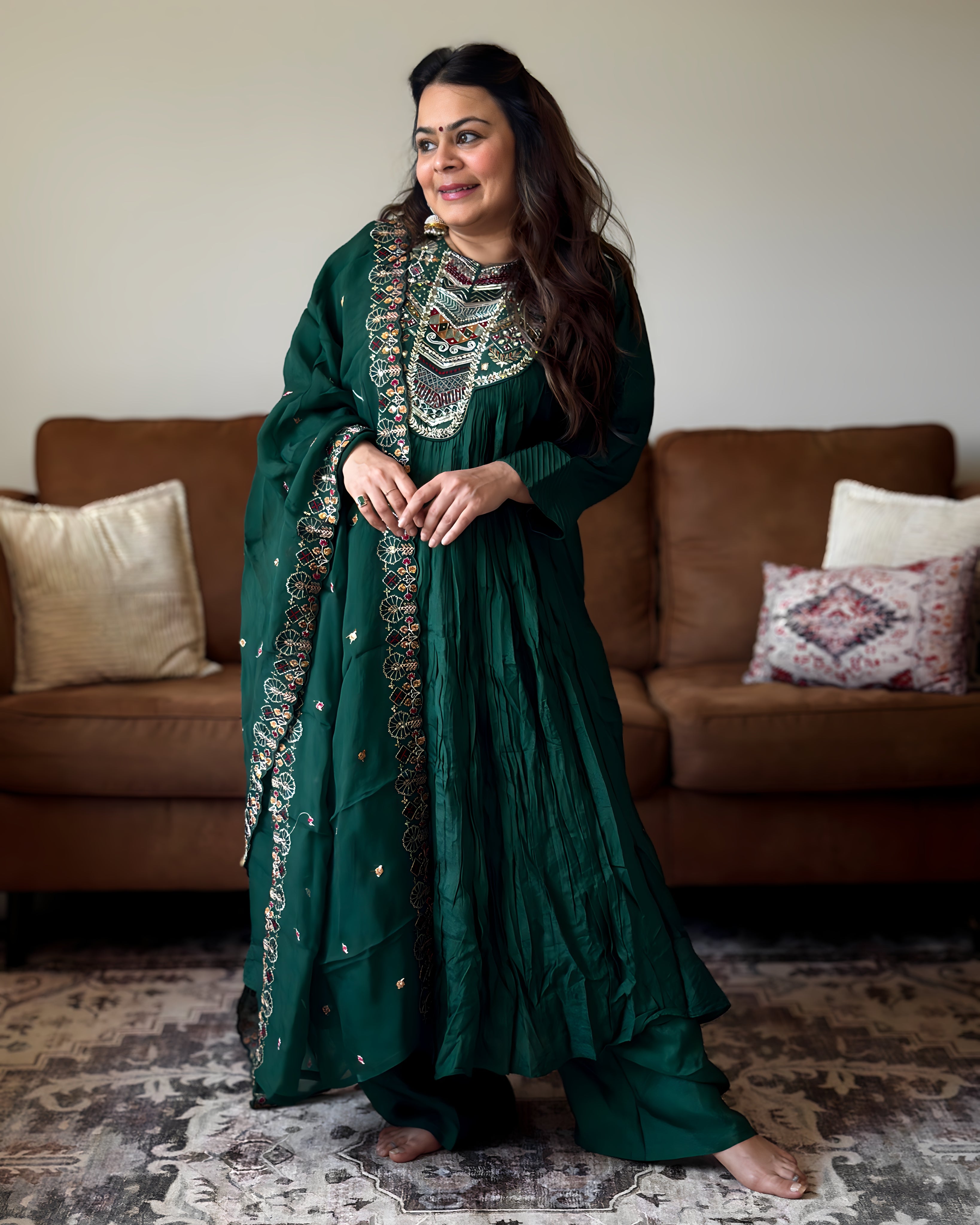 Bottle Green Anarkali