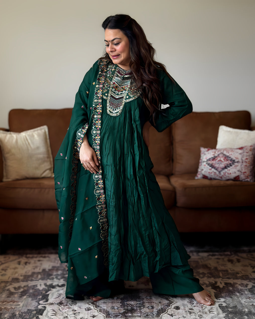 Bottle Green Anarkali 