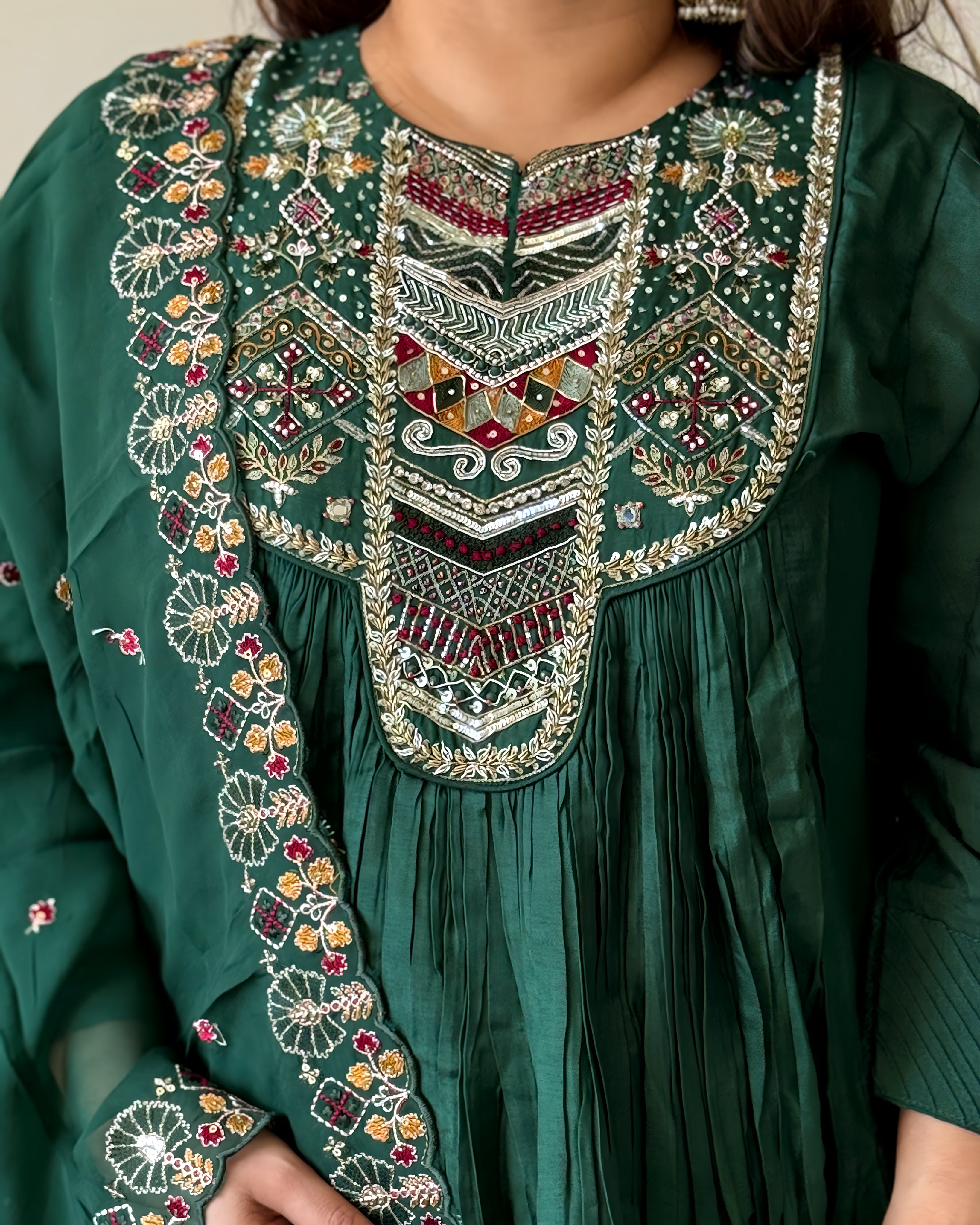 Bottle Green Anarkali