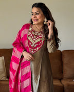 Copper Pink Glass Tissue Kurta Set for Women