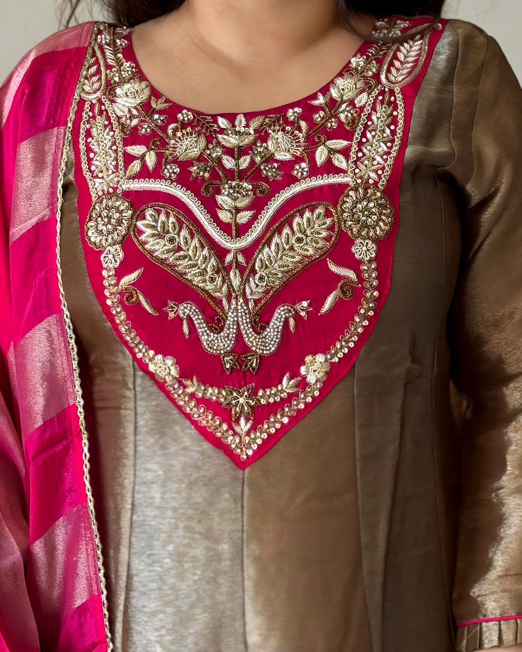 Copper Pink Glass Tissue Kurta Set for Women