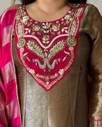 Copper Pink Glass Tissue Kurta Set for Women