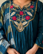 Rama Blue Anarkali Chinon Kurta Set for Women