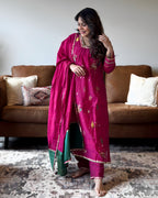 Pink Floral Mul Chanderi Kurta Set for Women