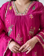 Pink Floral Mul Chanderi Kurta Set for Women
