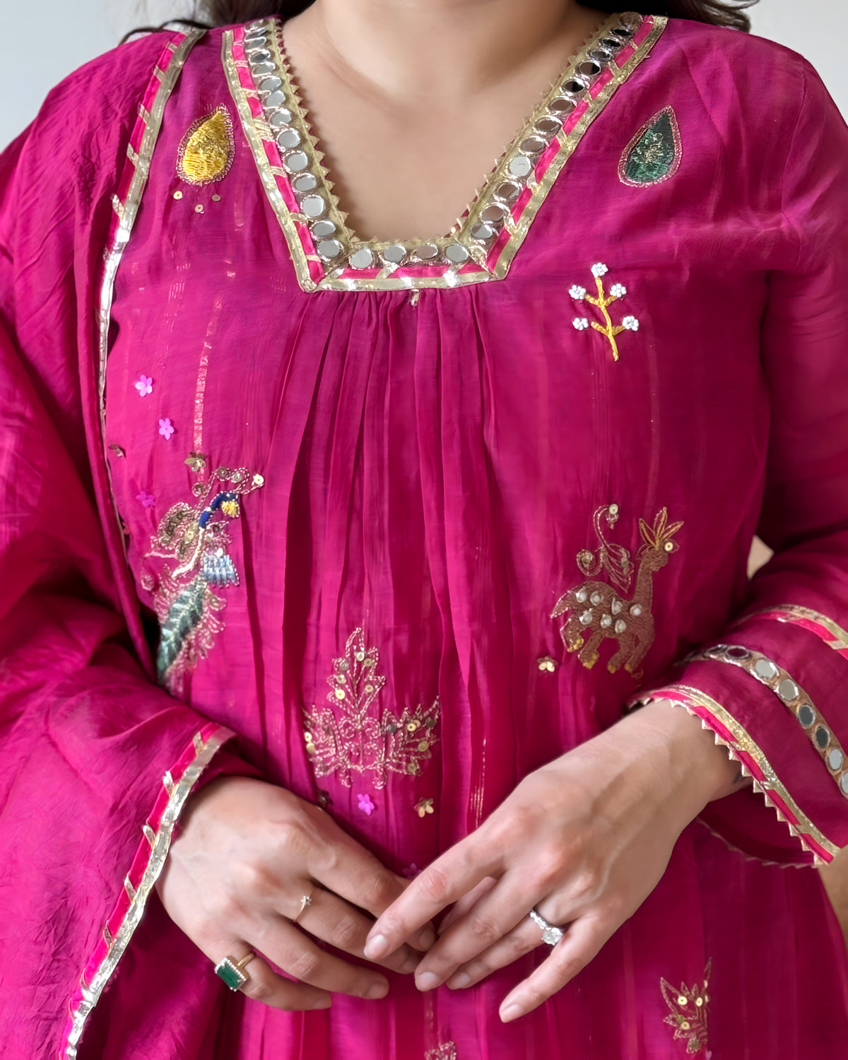 Pink Floral Mul Chanderi Kurta Set for Women