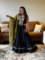 Black & Green Gamthi Chaniya Choli for Women | 18 Meter Gher