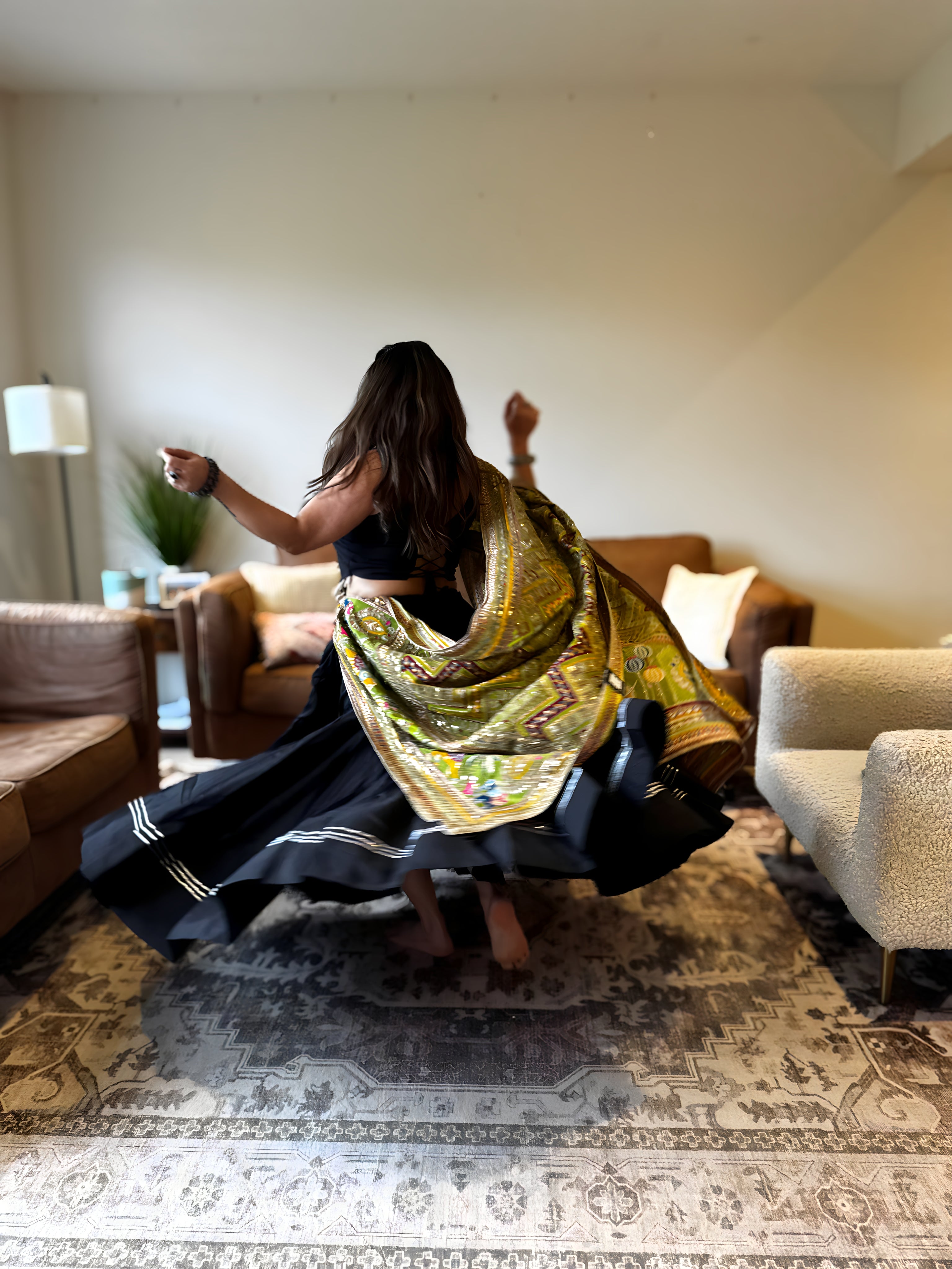 Black & Green Gamthi Chaniya Choli for Women | 18 Meter Gher