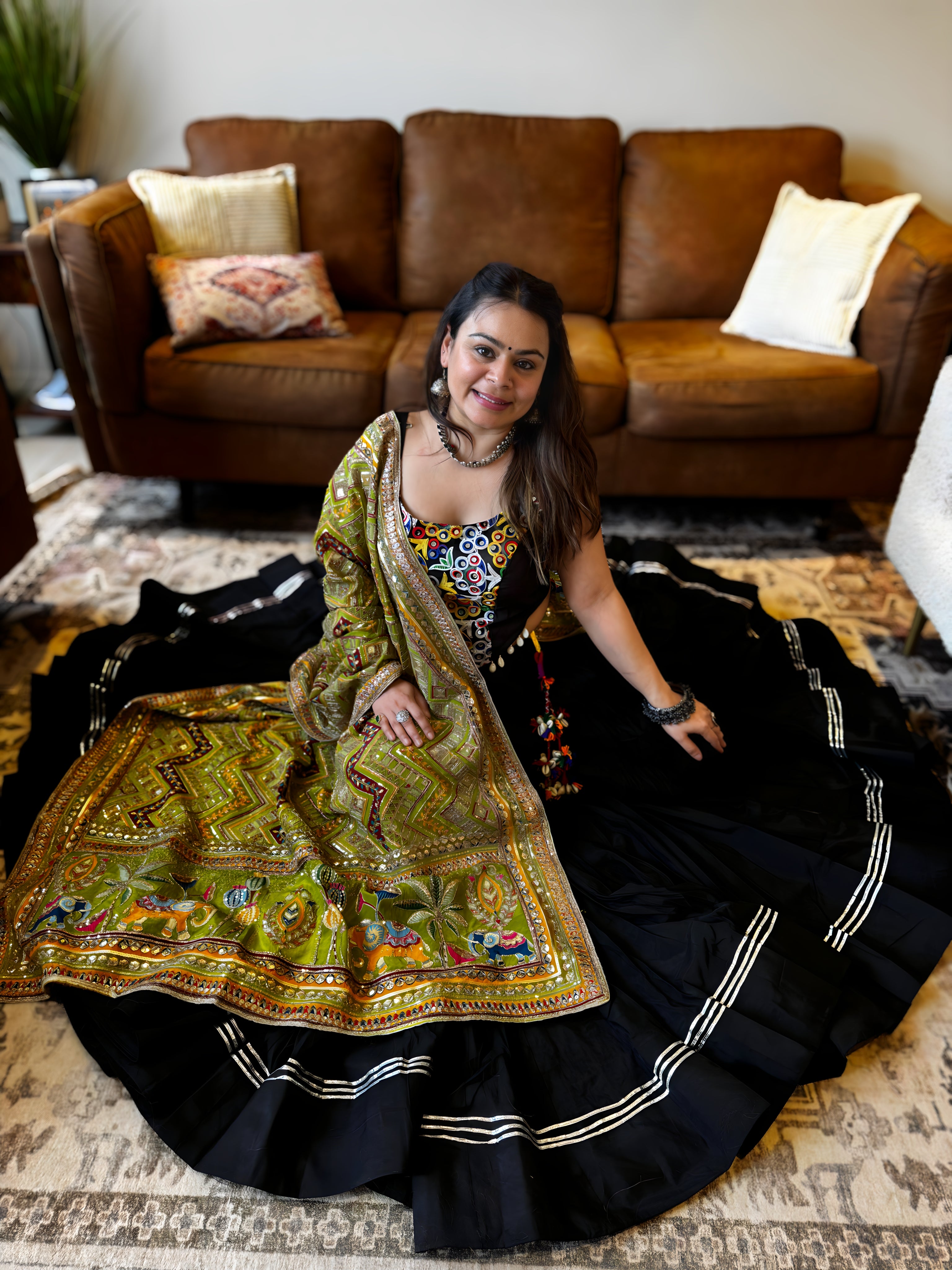Black & Green Gamthi Chaniya Choli for Women | 18 Meter Gher
