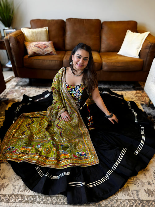 Black & Green Gamthi Chaniya Choli for Women | 18 Meter Gher