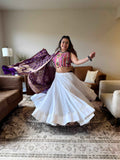 White & Pink Chaniya Choli 18M Gher with Authentic Purple Bandhani Dupatta
