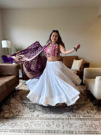 White & Pink Chaniya Choli 18M Gher with Authentic Purple Bandhani Dupatta