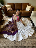 White & Pink Chaniya Choli 18M Gher with Authentic Purple Bandhani Dupatta