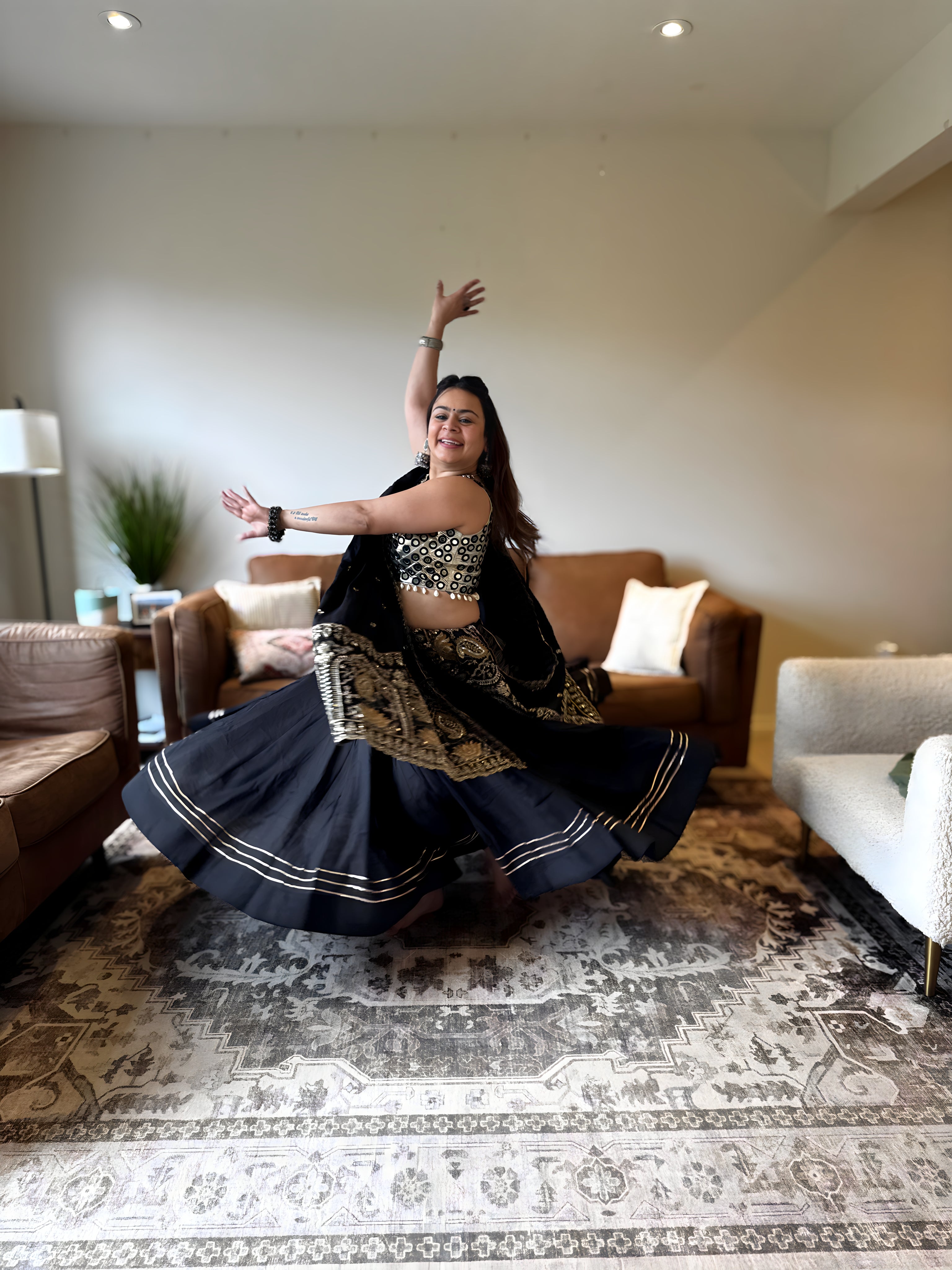 Black Mirror Chaniya Choli with Vintage Dupatta for Women | 18 Meter Gher