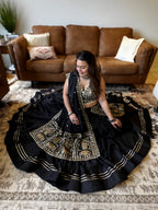 Black Mirror Chaniya Choli with Vintage Dupatta for Women | 18 Meter Gher