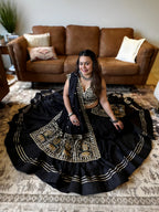 Black Mirror Chaniya Choli with Vintage Dupatta for Women | 18 Meter Gher