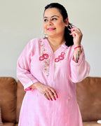 Dhwani wearing premium light pink mul chanderi embroidered suit with matching dupatta – Go Desi Canada