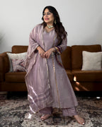 Lilac Glass Tissue Embroidered Suit Set with Pocket