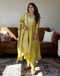 Lime Green Crush Tissue Embroidered Suit Set