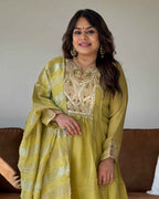 Lime Green Crush Tissue Embroidered Suit Set
