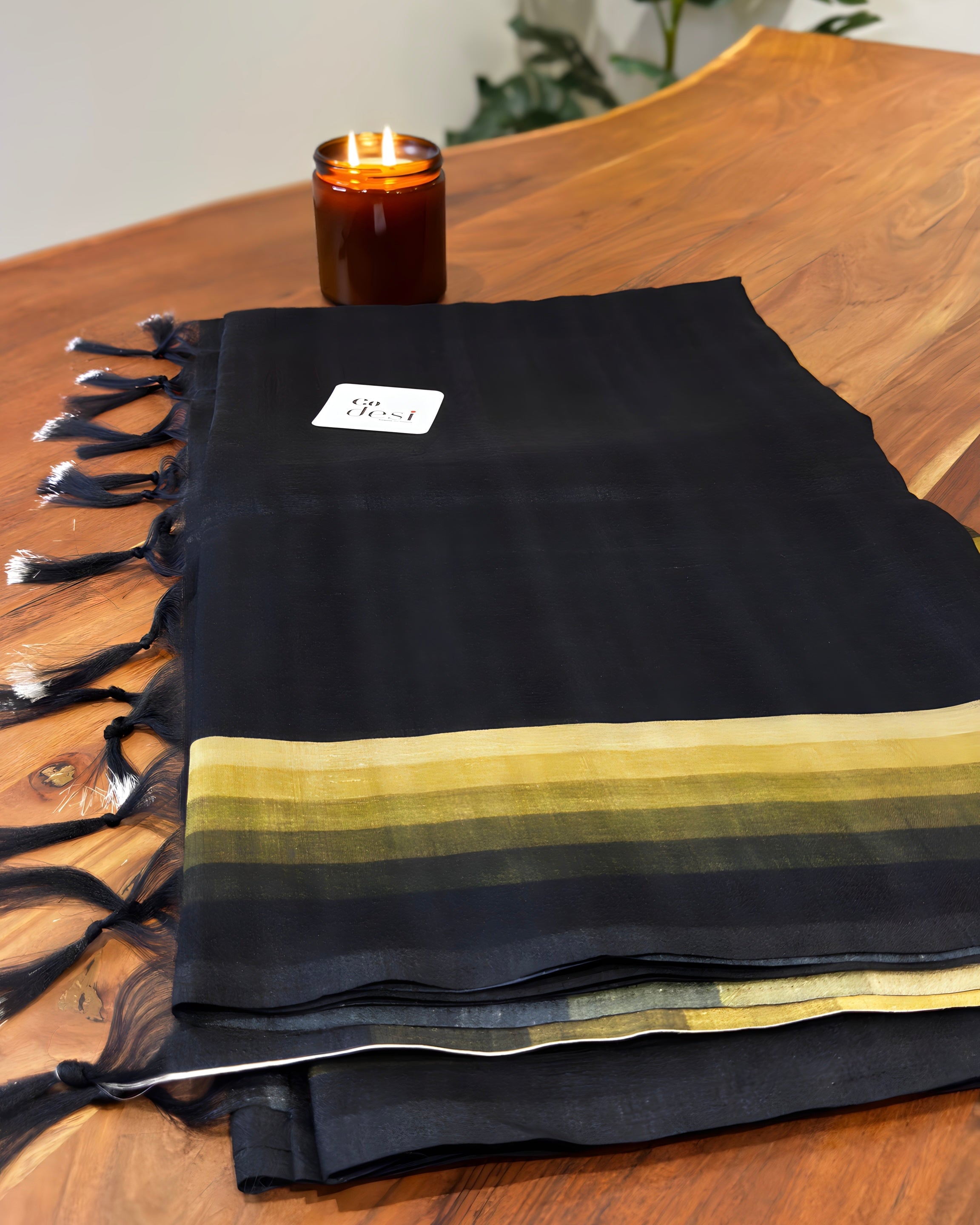 Noir Olive Ombre Mul Cotton Blend Saree