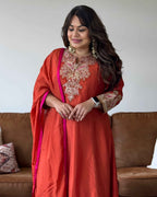 Orange & Rani Pink Dola Silk Embroidered Suit Set