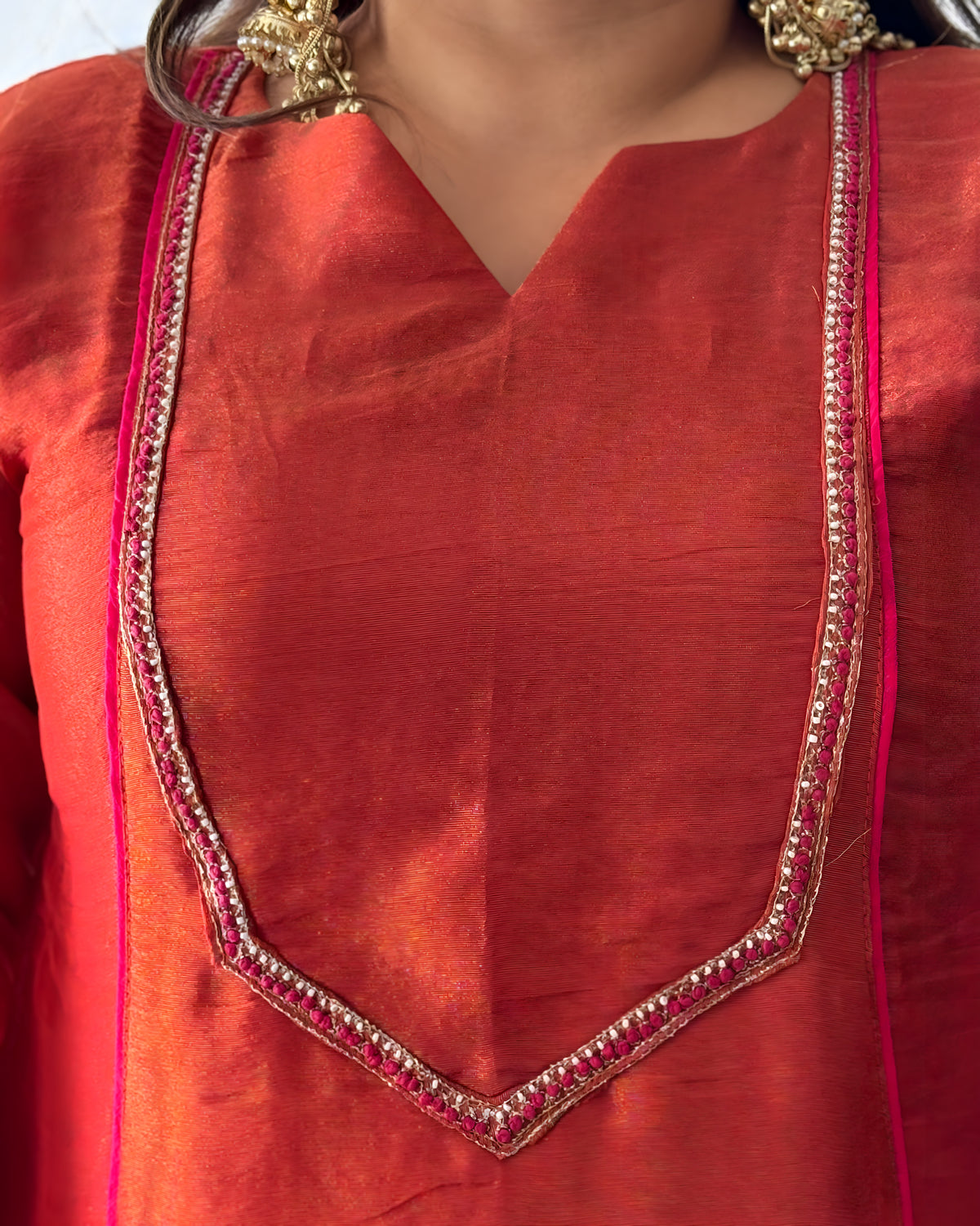 Orange Soft Tissue Embroidered Suit Set