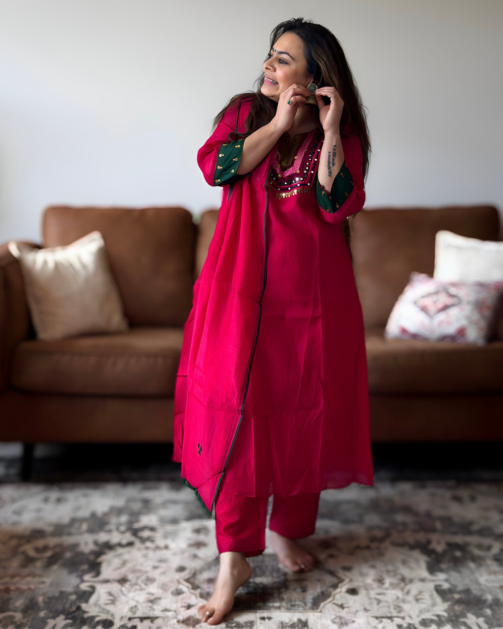 Pink Mul Chanderi Bharatkaam Kurta