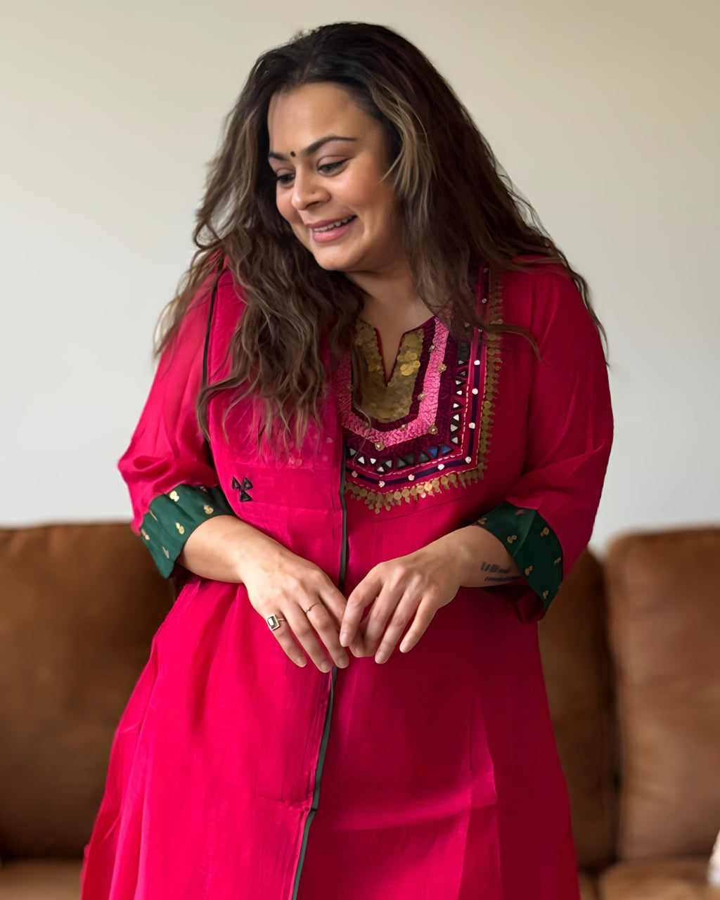 Pink Mul Chanderi Bharatkaam Kurta