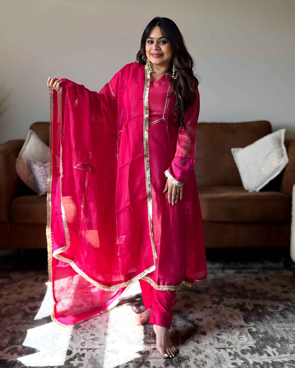Pink Soft Tissue Embroidered Suit Set