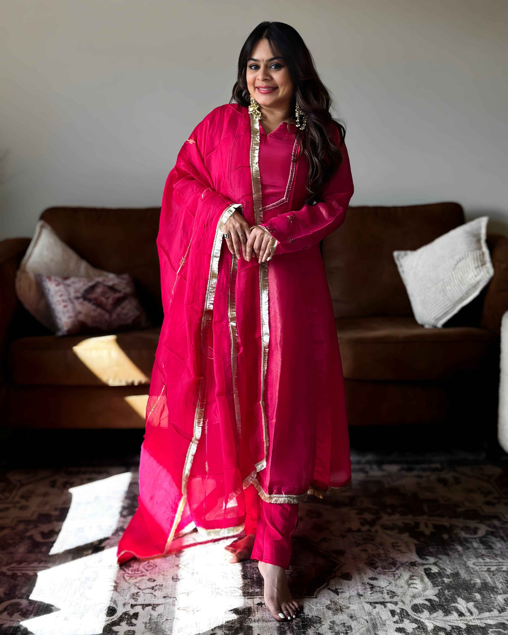 Pink Soft Tissue Embroidered Suit Set