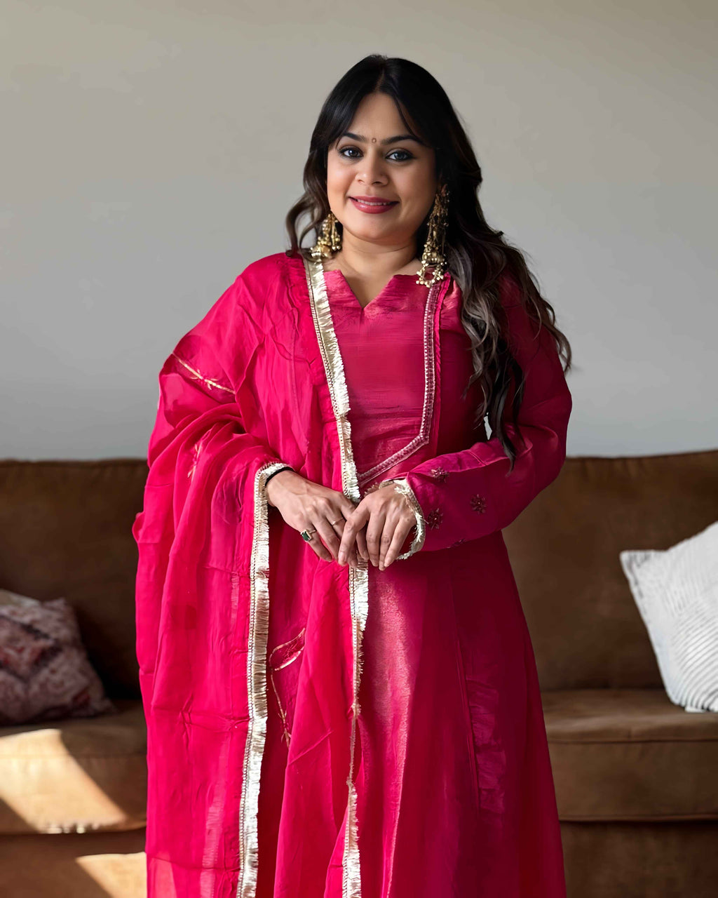 Pink Soft Tissue Embroidered Suit Set